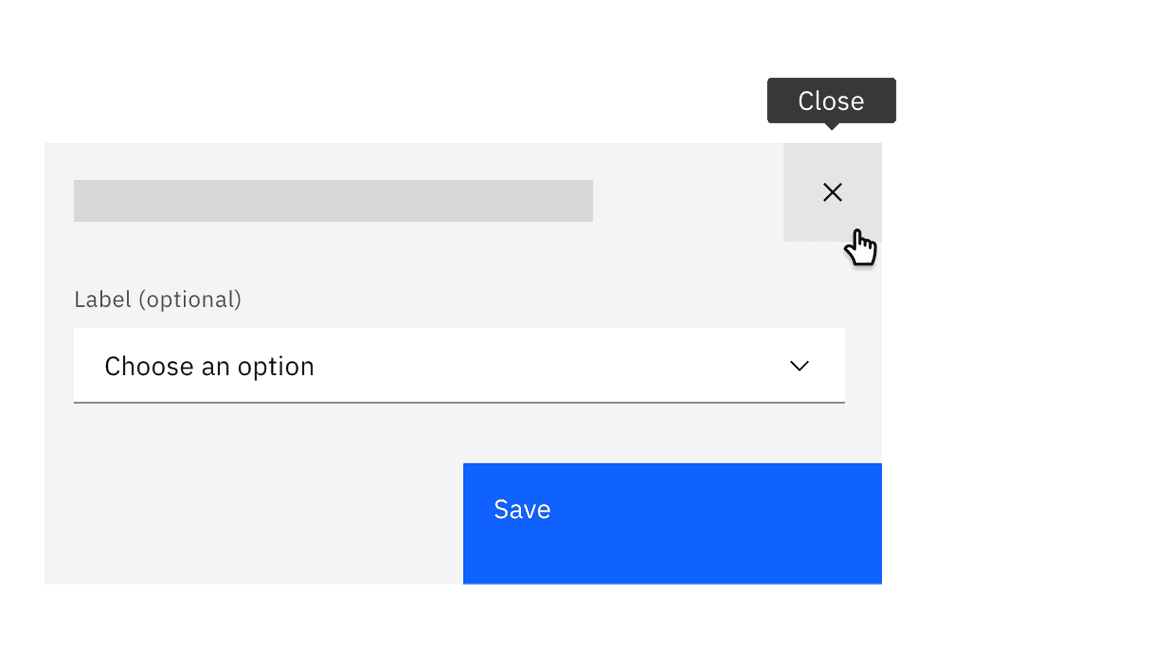 a pointer hovering over an icon-only button shows the name ‘Close’